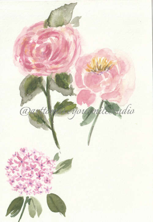 Blush Blossoms: A Watercolor Symphony of Roses and Hydrangea