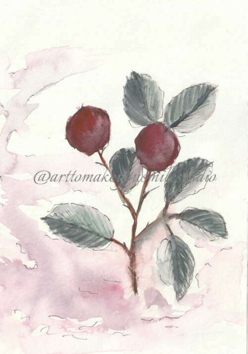 Ruby Harvest: A Watercolor Branch of Delight
