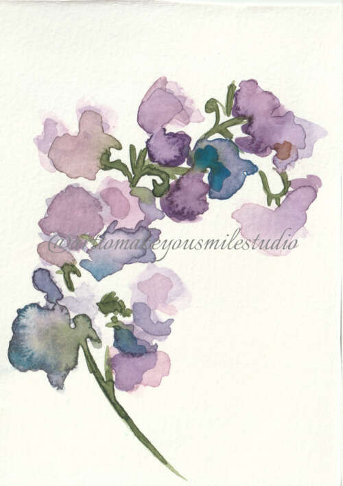 Sweet Pea Serenade: A Watercolor Bouquet in Shades of Blue and Purple