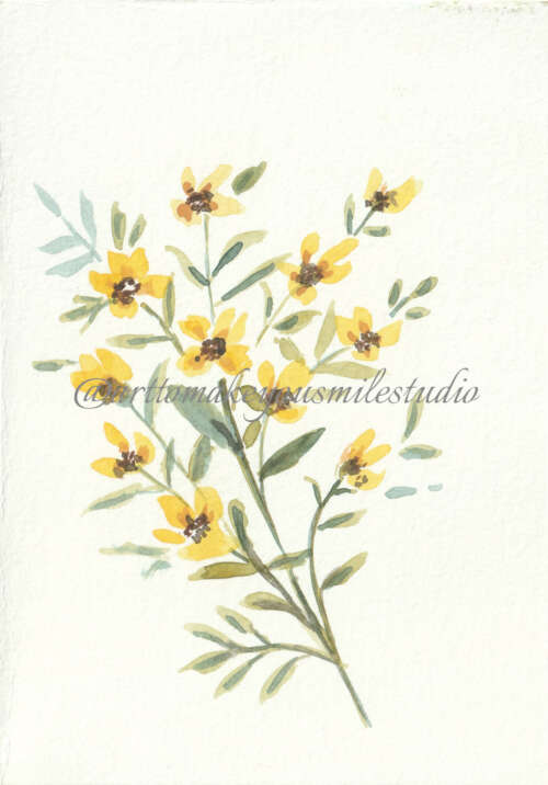 Sunlit Blossoms: A Watercolor Branch in Yellow and Green