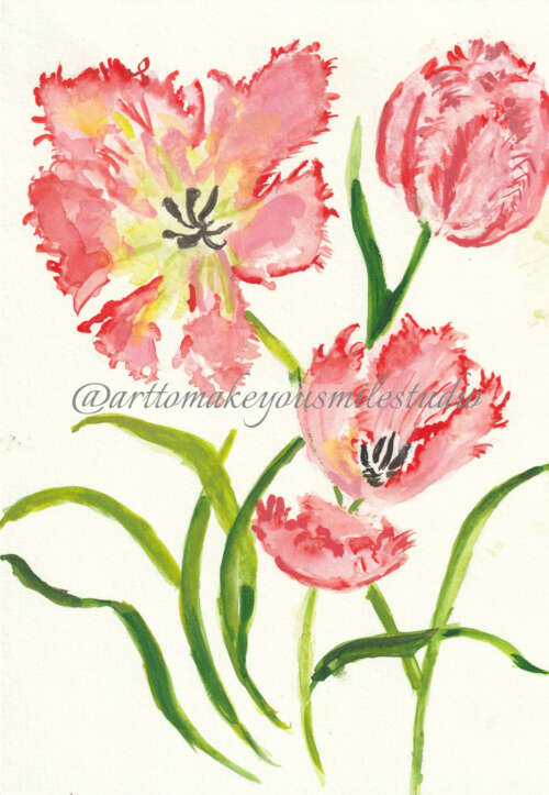 Frilly Tulip Quartet: A Watercolor Symphony