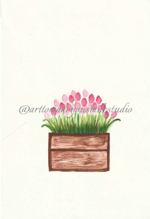 Tulip Tranquility: A Wooden Box of Pink Blooms